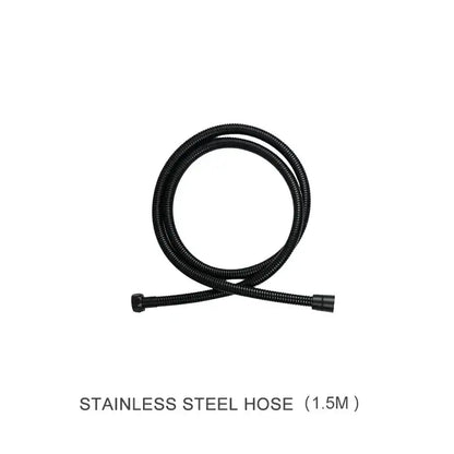 Black flexible stainless steel hose with coiled design and capped ends for decorbites abs3 rain shower head set