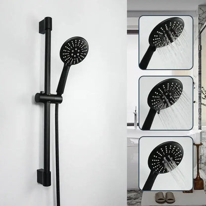Black matte ABS3 rain shower head set by DecorBites with adjustable rod, hose, handheld nozzle, and sliding bar