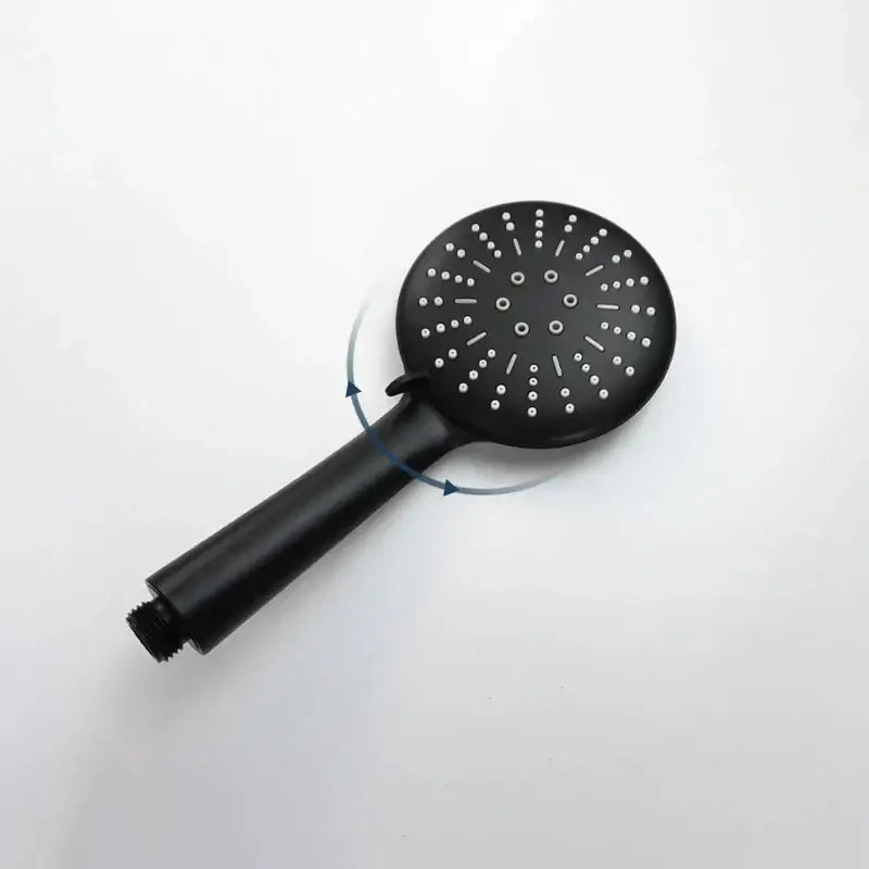 Black matte shower head with circular multi-nozzle head and adjustable handle from decorbites abs3 rain set