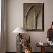 Decorbites™ abstract 3d geometry canvas prints feature textured earth tones and curved recesses in a dark frame