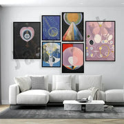 Set of six decorbites abstract art canvas prints with vibrant geometric and organic shapes in black frames for wall decor