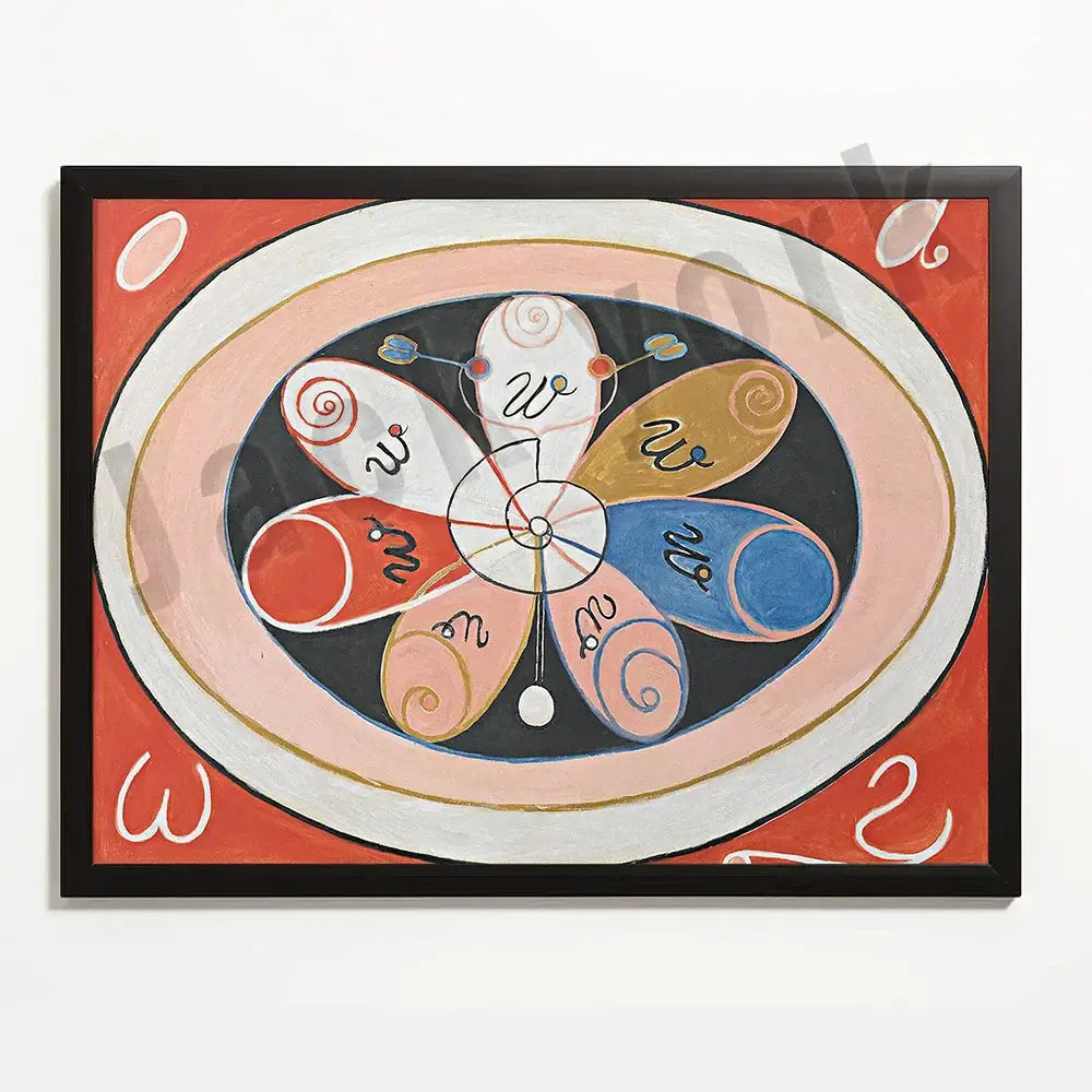 DecorBites abstract art canvas wall print featuring a vibrant clock with colorful swirling petals and a black frame