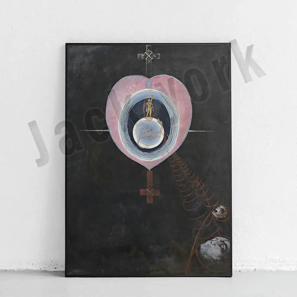 Decorbites abstract art canvas wall print featuring a pink heart symbol with gold figure on dark background for home decor