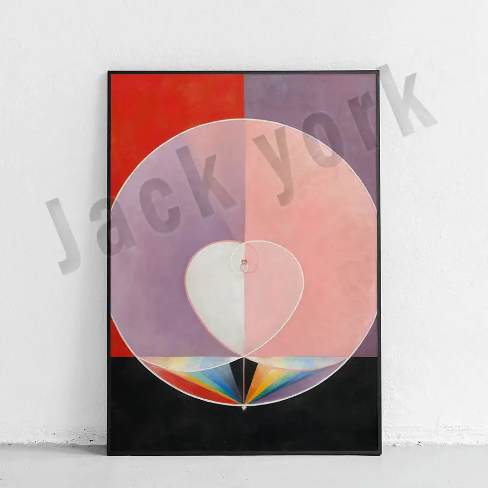 Decorbites abstract art canvas wall print featuring concentric circles in pink lavender and red hues on black base