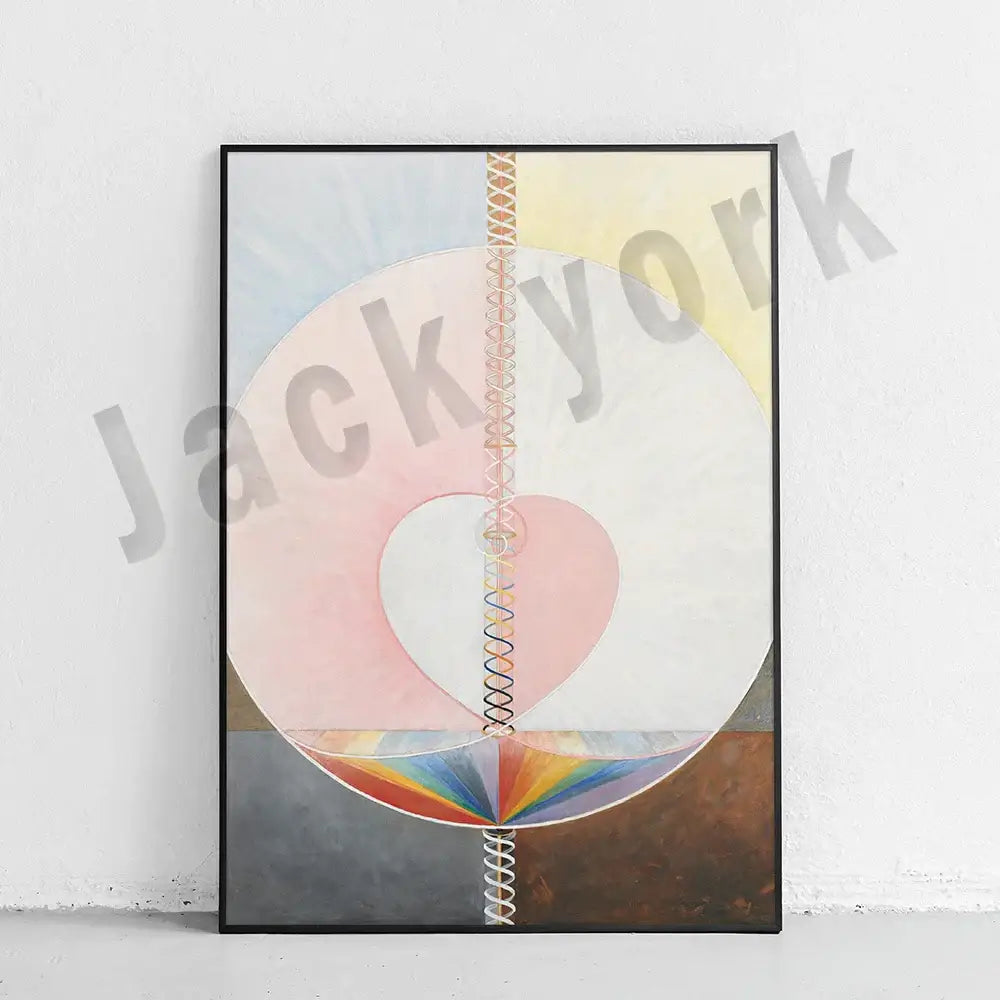 Decorbites abstract art canvas wall print featuring pastel pinks, yellows, and vibrant rainbow geometric patterns in black frame