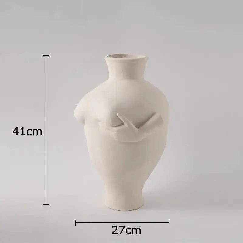 Cream-colored decorbites abstract art ceramic vase shaped like a stylized human figure for desk decoration