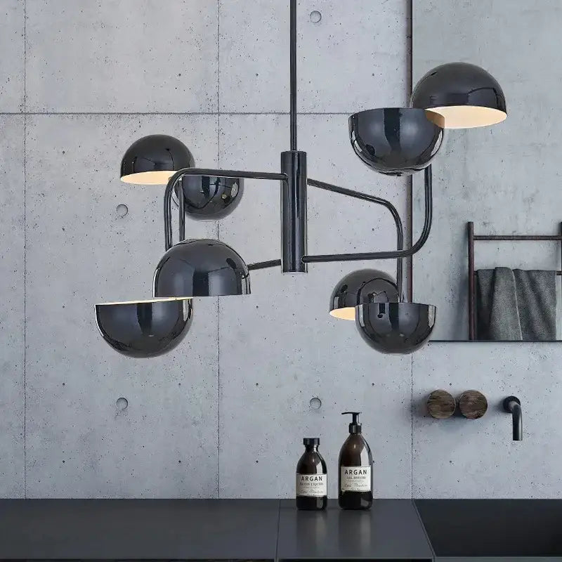 Black spherical decorbites abstract art chandelier pendant lamp with modern minimalist design for living room and study