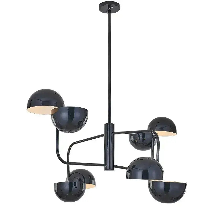 Decorbites abstract art chandelier pendant with black glossy spherical shades and curved metal arms for living room lighting