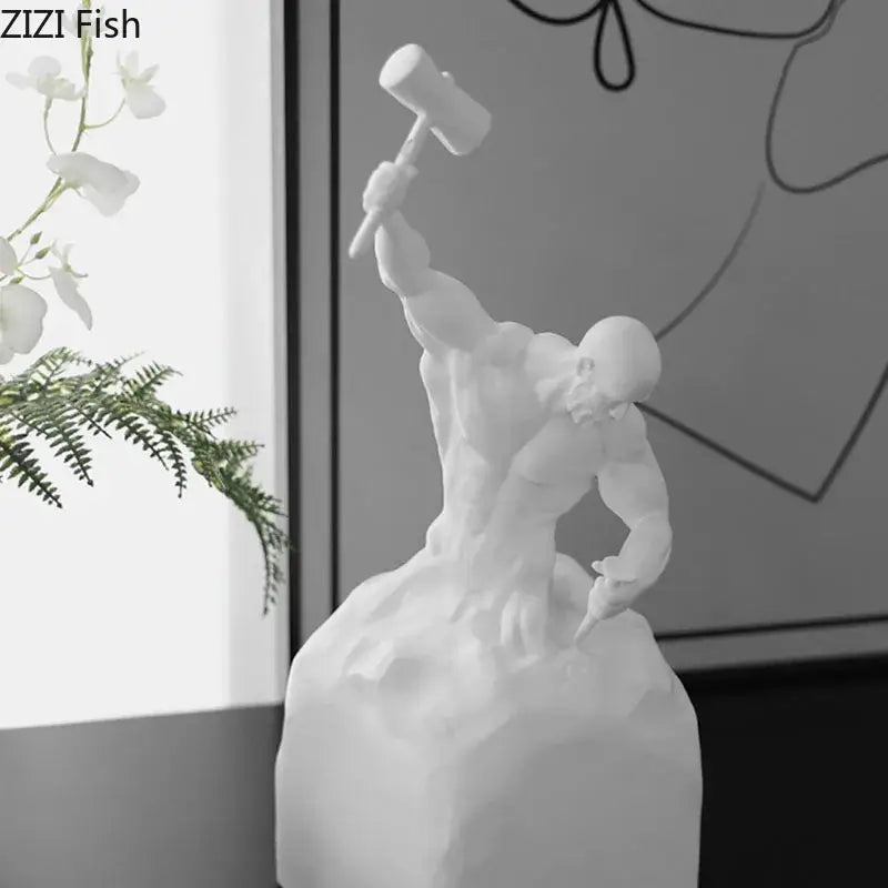 White resin DecorBites™ character statue sculpting oneself abstract with detailed musculature and dynamic pose desk ornament