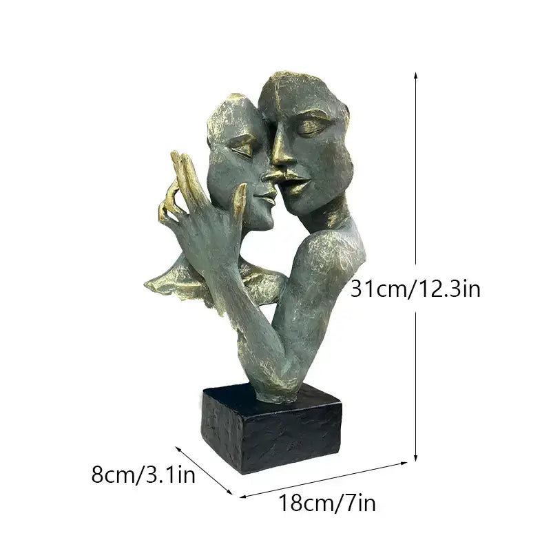Decorbites abstract art bronze and gold-toned abstract art couple mask sculpture on black base for interior decor and gifts