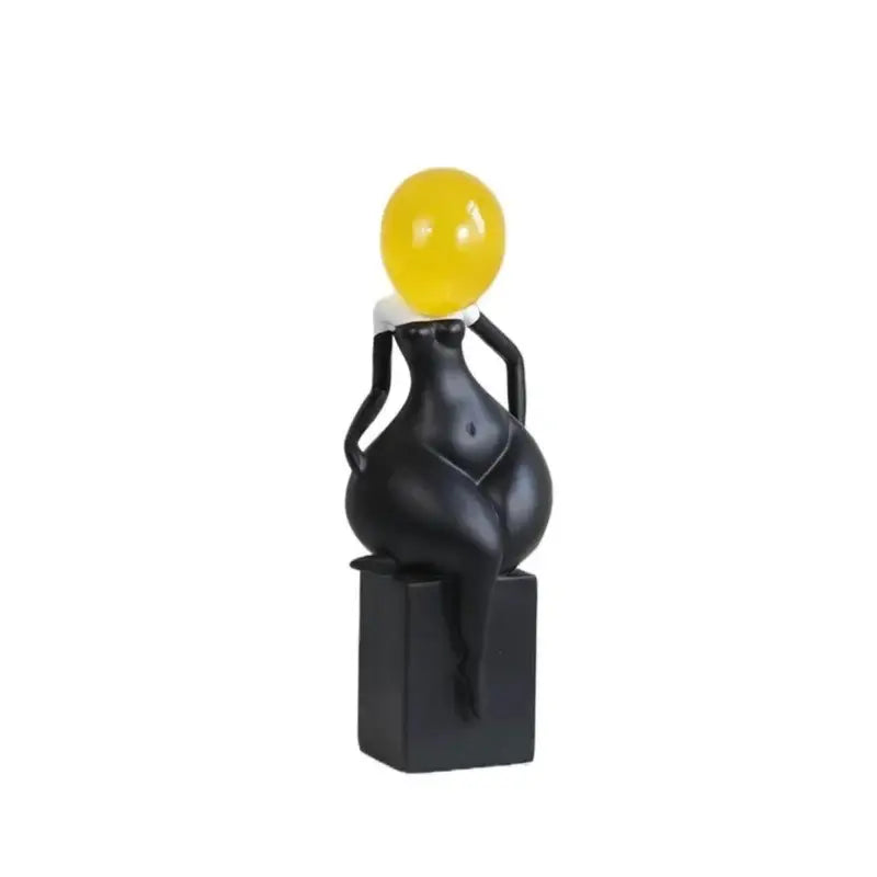 Black resin decorbites abstract art female body figurine with yellow balloon head for modern home decor