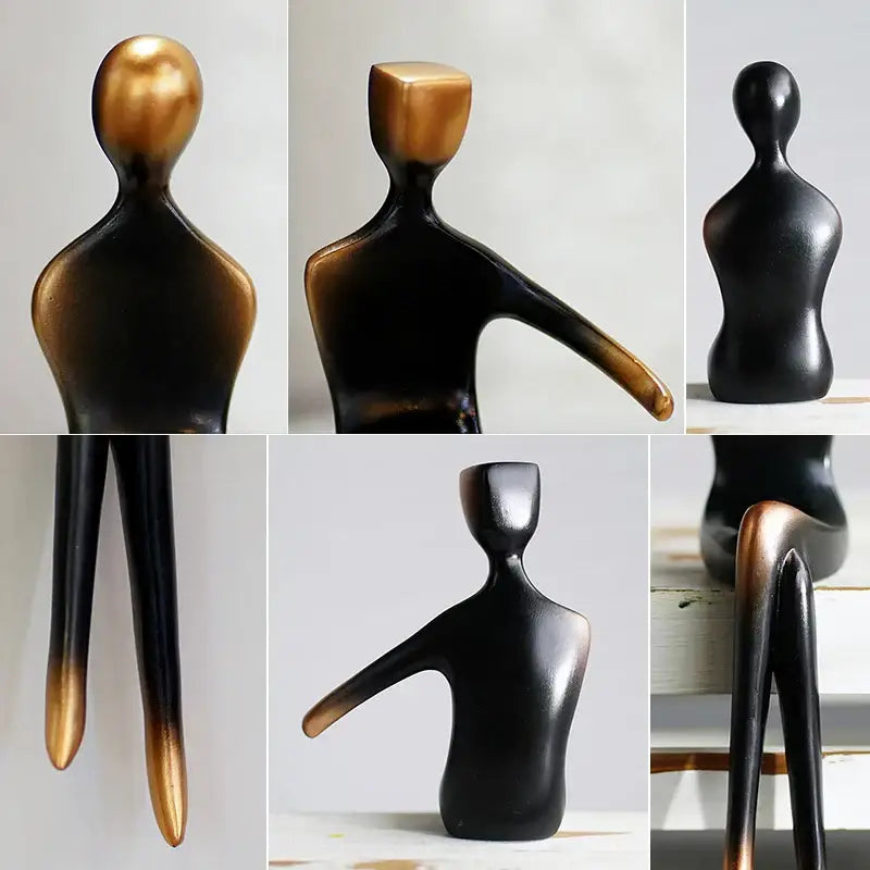 Decorbites abstract art lover resin statue featuring a sleek black body with golden accents for valentine anniversary gift