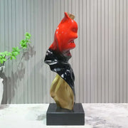 Vibrant red glossy resin decorbites abstract art ribbon sculpture with black gold fabric accents for large living room decor