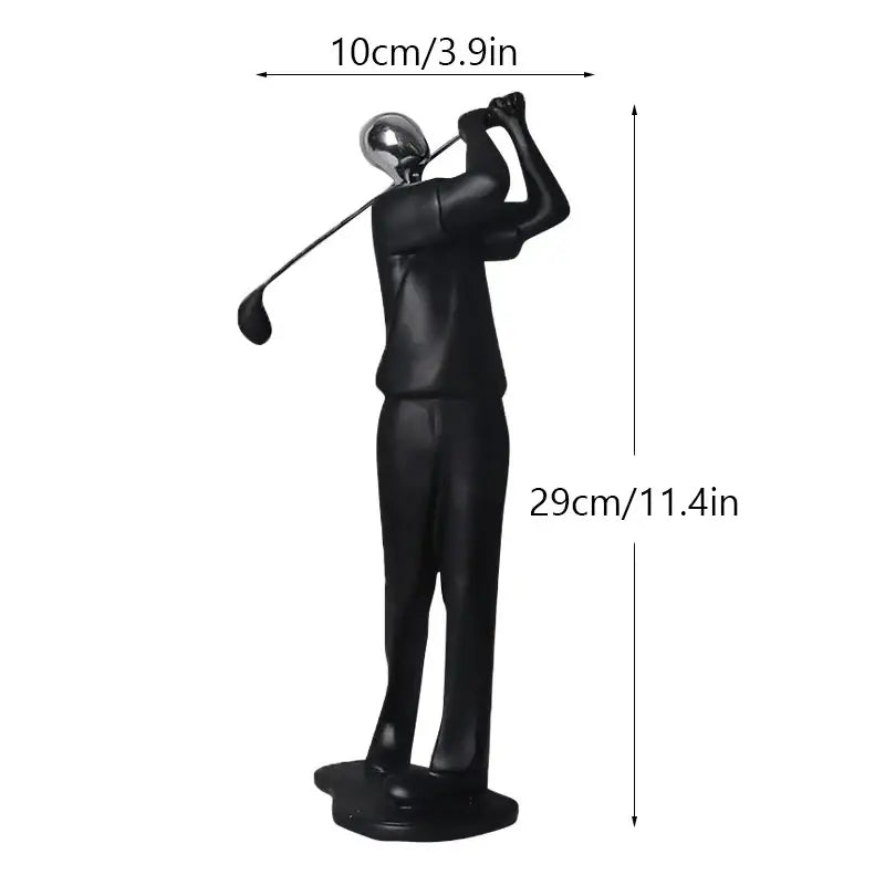 Black resin golfer figurine with silver metallic head mid-swing decorbites abstract athlete statue sculpture for home decor