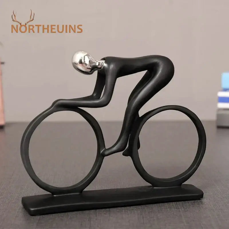 Black resin decorbites abstract athlete statue with silver metallic head minimalist athlete statue sculpture for home decor