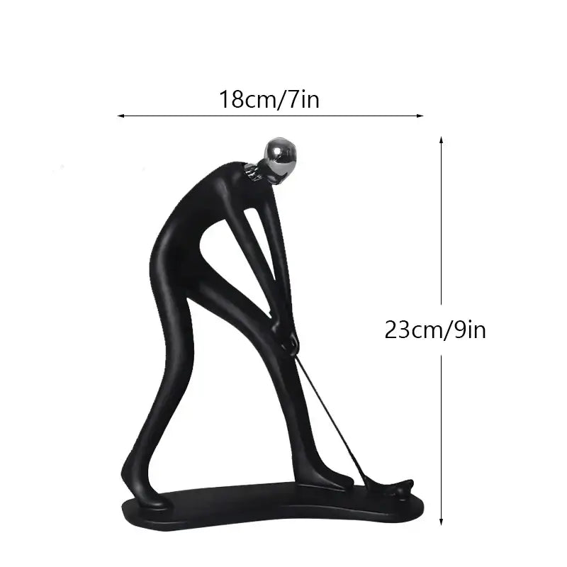 Black glossy resin golfer figurine with silver metallic head and club decorbites abstract athlete statue sculpture for decor