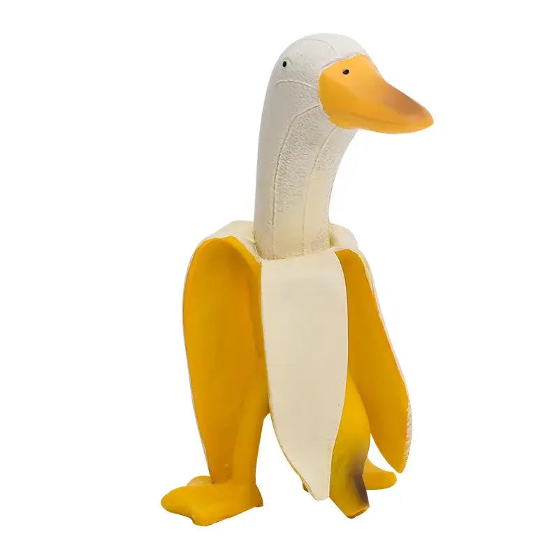 DecorBites™ abstract banana duck sculpture decorative figurine in white and yellow rubber for home decoration