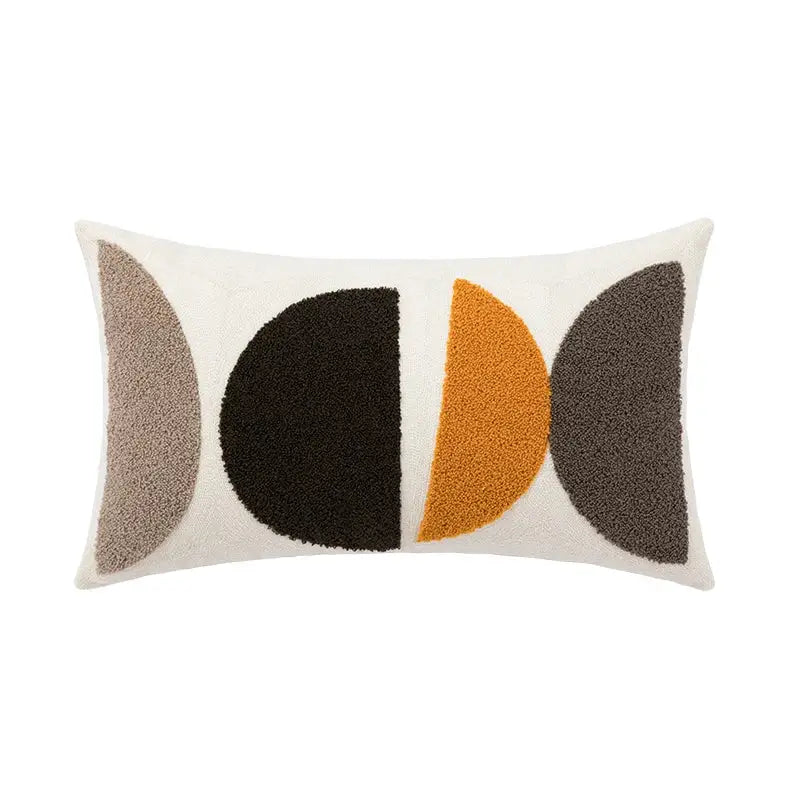 Rectangular cream cushion cover by DecorBites abstract beige featuring textured fuzzy geometric shapes in muted tones