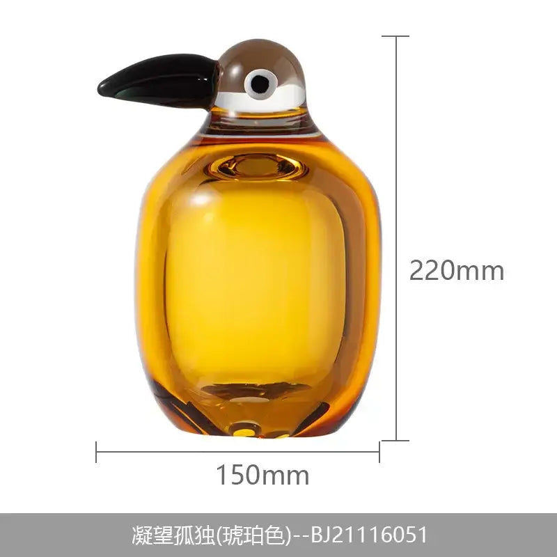 Translucent amber glass penguin figurine with glossy black beak and brown head decorbites abstract bird sculpture for home decor