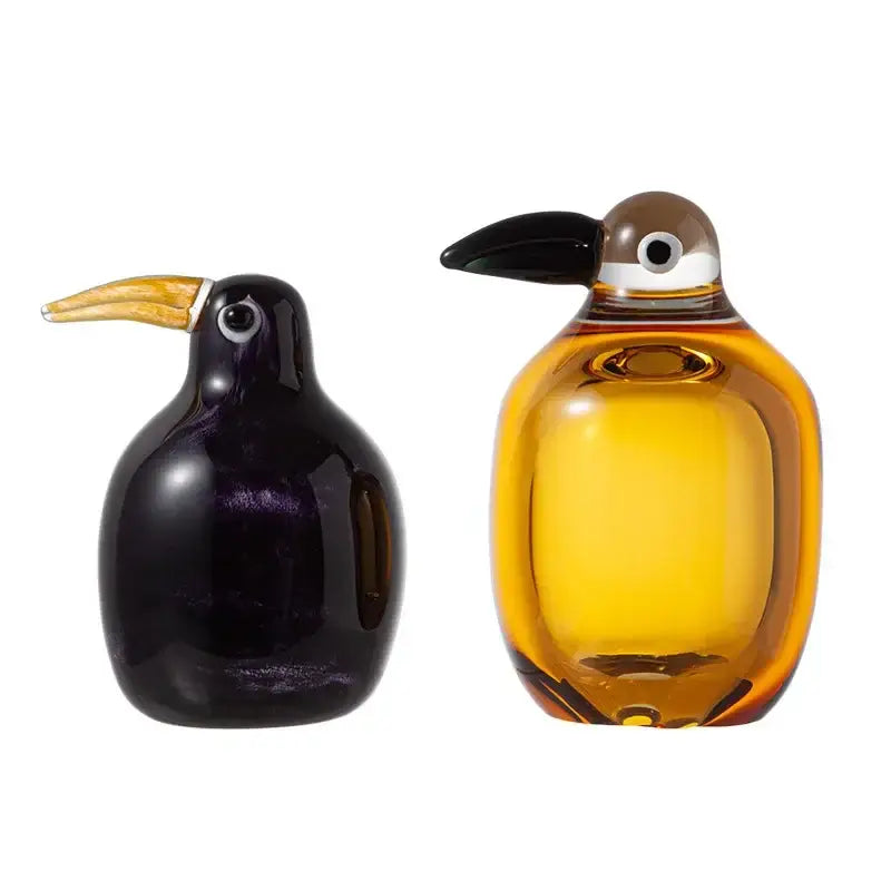 Two hand-blown glass bird figurines in dark purple and amber decorbites abstract bird sculpture for home decor