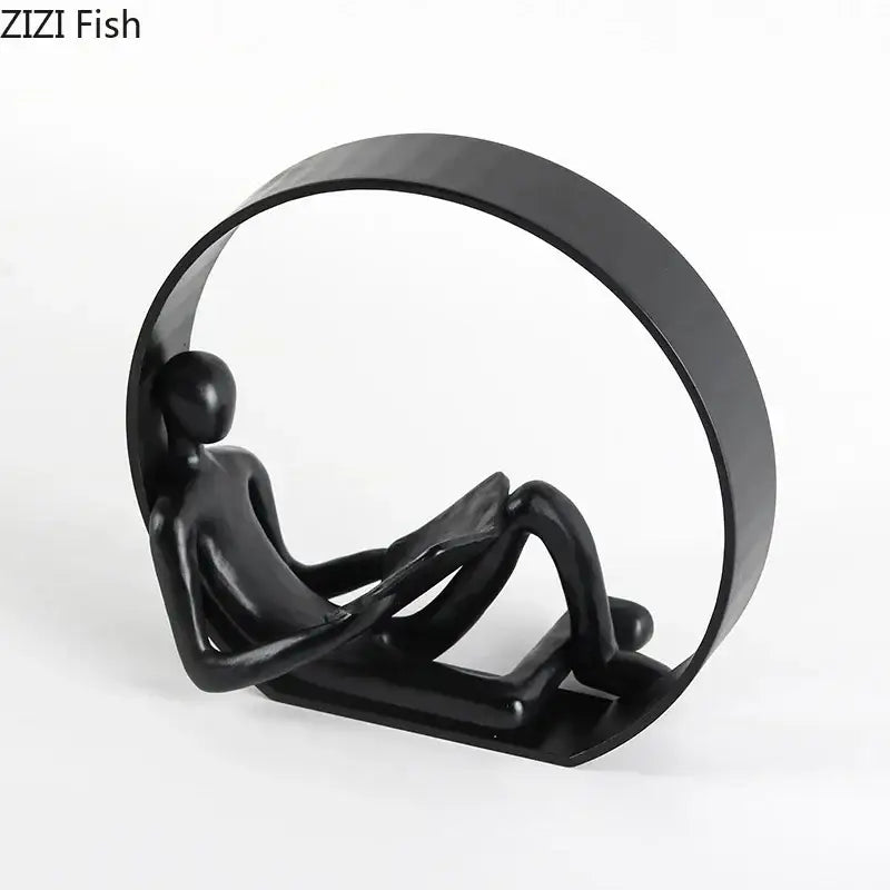 Decorbites™ abstract black characters sculpture resin desk decoration featuring a black minimalist reclining figure