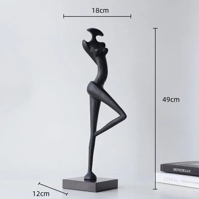 Decorbites abstract black metal female figure sculpture with sleek minimalist design and smooth matte finish for home decor