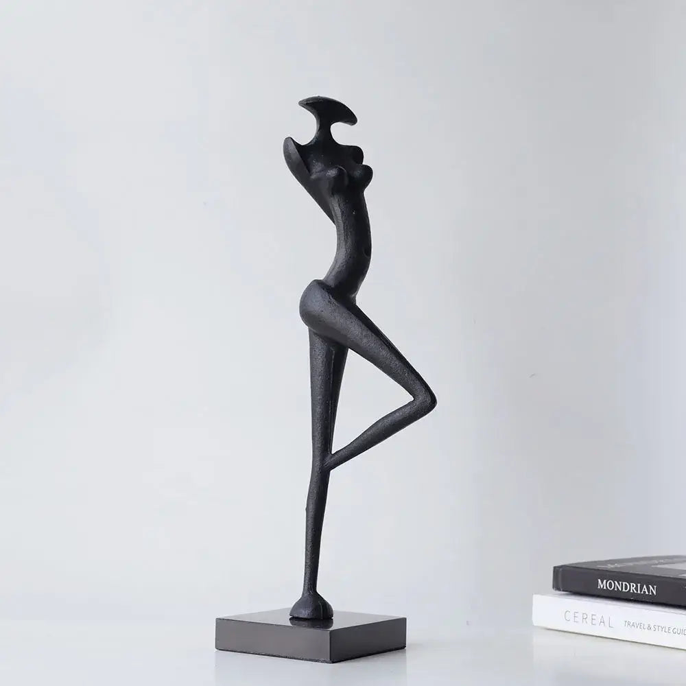 Decorbites abstract black metal female figure sculpture with sleek minimalist design and smooth matte finish for home decor