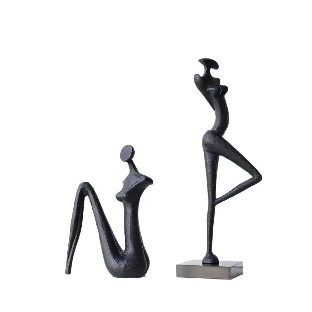 Decorbites abstract black metal female figure sculpture with sleek minimalist design and smooth matte finish for home decor