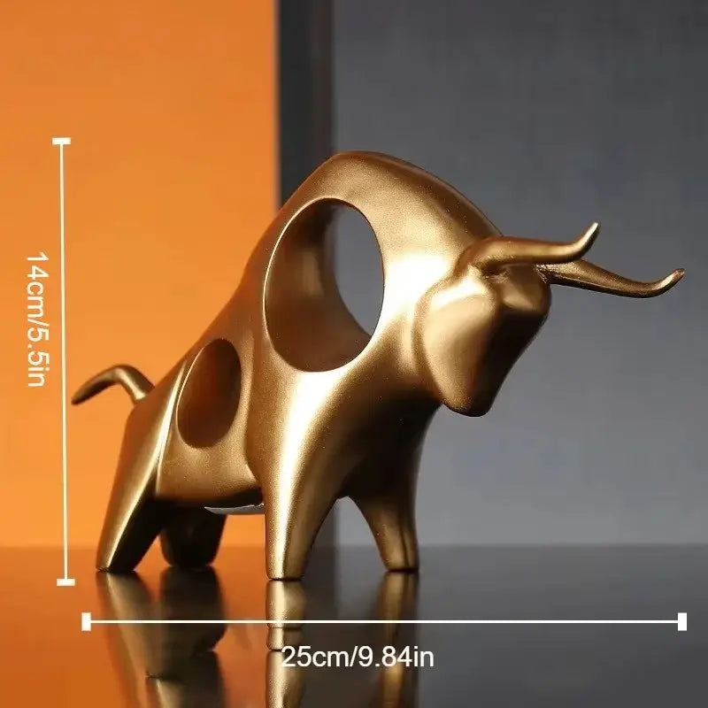 Golden metallic abstract bull sculpture with sleek hollow cutouts decorbites sculpture cattle statue for home decor