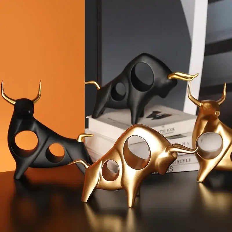 Stylish black and gold abstract bull sculpture cattle statue with sleek modern design for home decor living room ornament