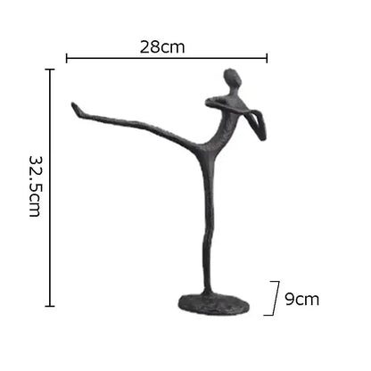 Black metal figurine of a dancer in an elegant pose decorbites abstract cast iron acrobatics sculpture desk decoration