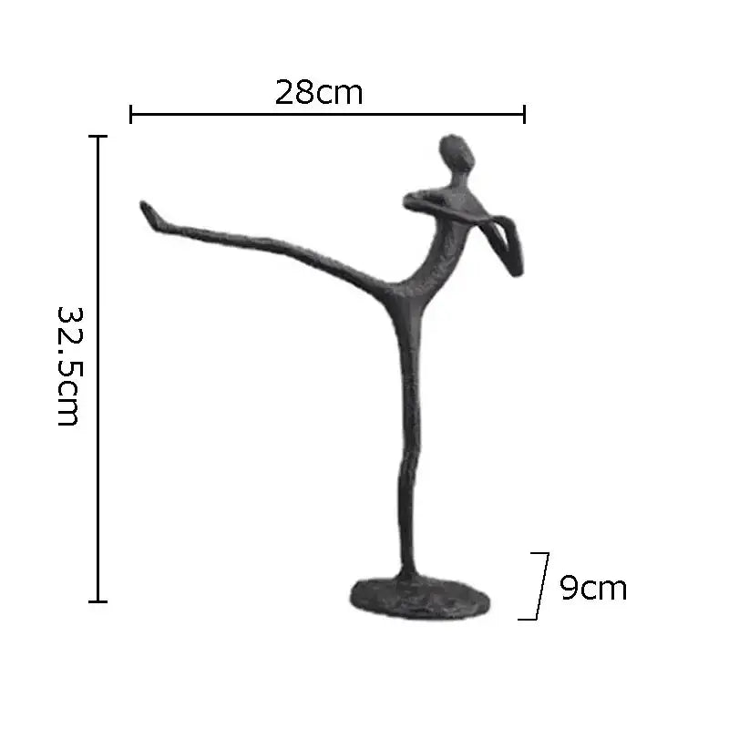 Black metal figurine of a dancer in an elegant pose decorbites abstract cast iron acrobatics sculpture desk decoration
