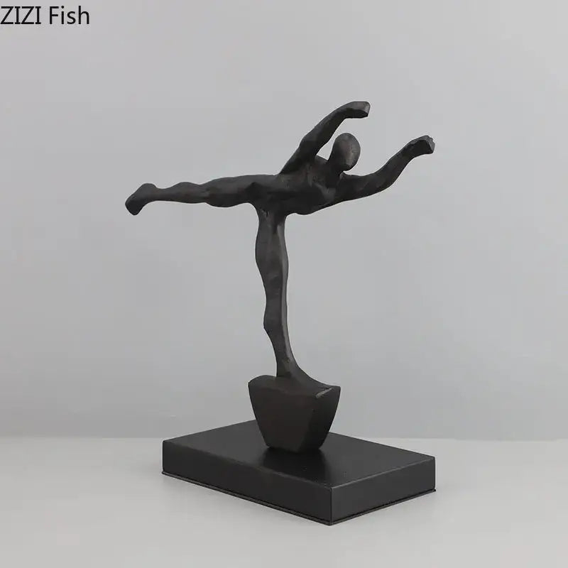 DecorBites abstract cast iron figure sculpture black matte dancer on rectangular base modern home decor statue craft