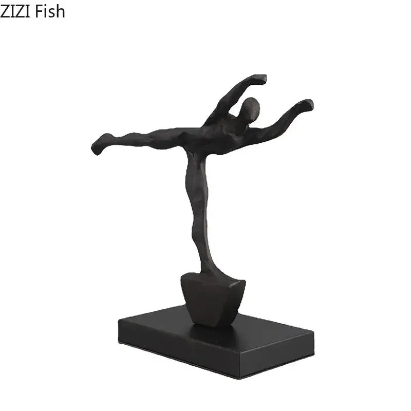 Black matte-finished decorbites abstract cast iron figure sculpture on rectangular base modern home decor statue