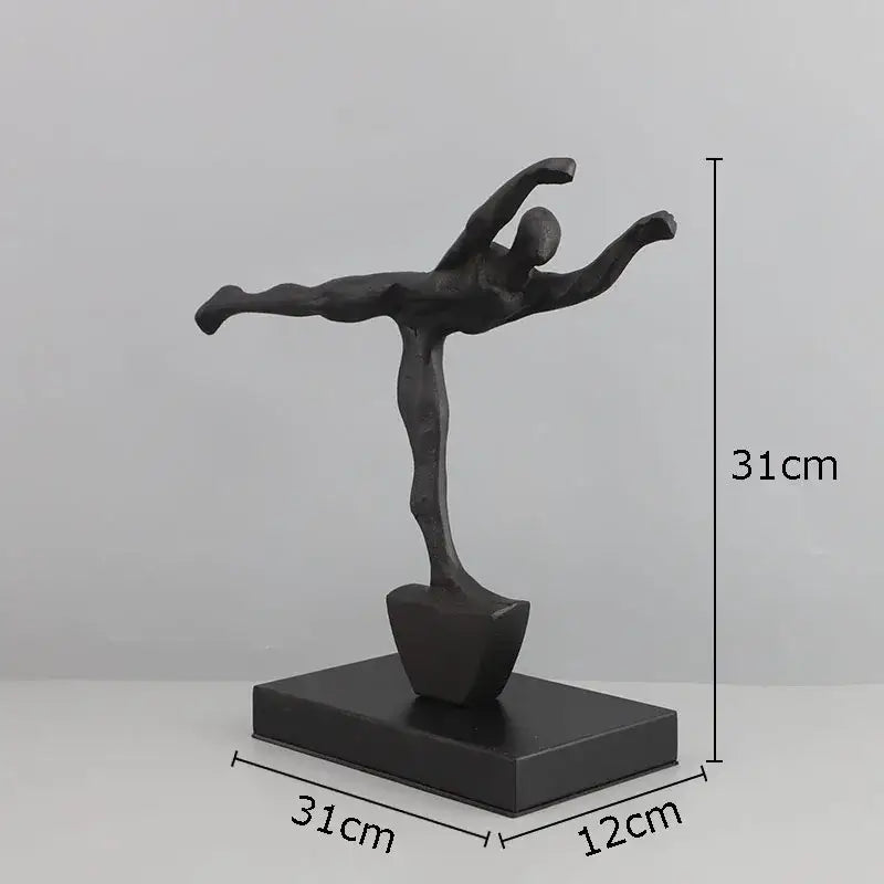 Decorbites abstract cast iron figure sculpture with black matte finish on rectangular base for modern home decor