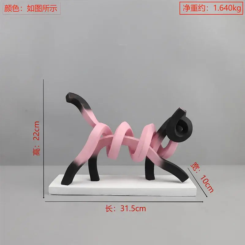 DecorBites abstract cat sculpture made of smooth resin with a gradient pink and black body for children’s decor