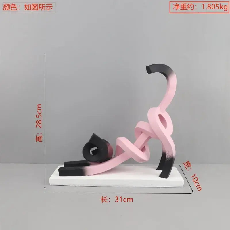 DecorBites abstract cat sculpture with smooth pink and black gradient resin finish for children’s room decor