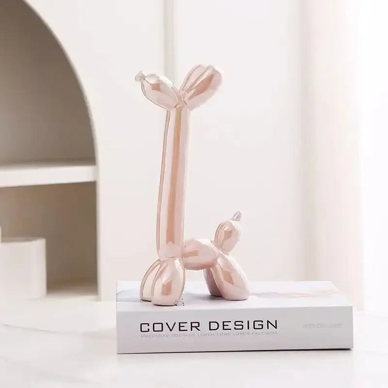Decorbites abstract ceramic balloon dog sculpture in sleek rose gold with glossy ceramic finish for home office décor