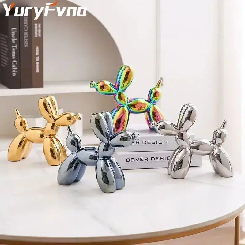 Shiny gold silver and iridescent balloon dog decorbites abstract ceramic balloon sculpture for home office decor