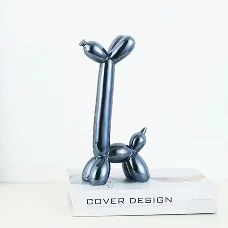 Decorbites abstract ceramic black balloon dog sculpture with glossy finish for home office décor