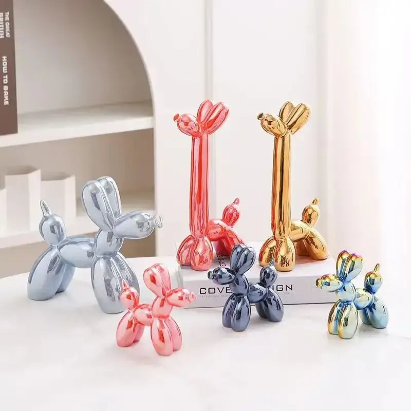 Decorbites abstract ceramic balloon dog sculpture in glossy metallic pink for home office décor
