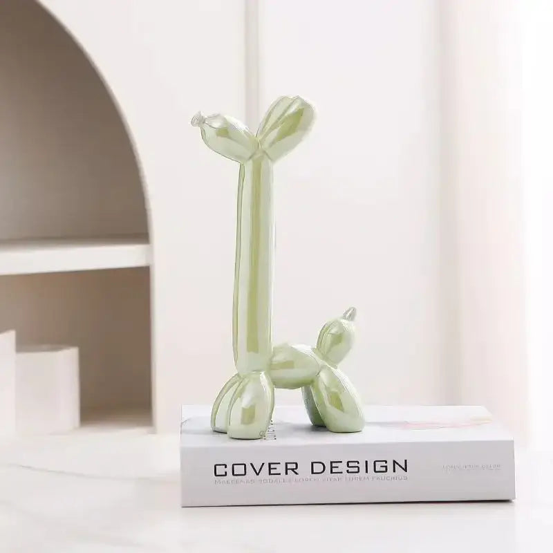 Decorbites abstract ceramic light green balloon dog sculpture with glossy finish for home office décor