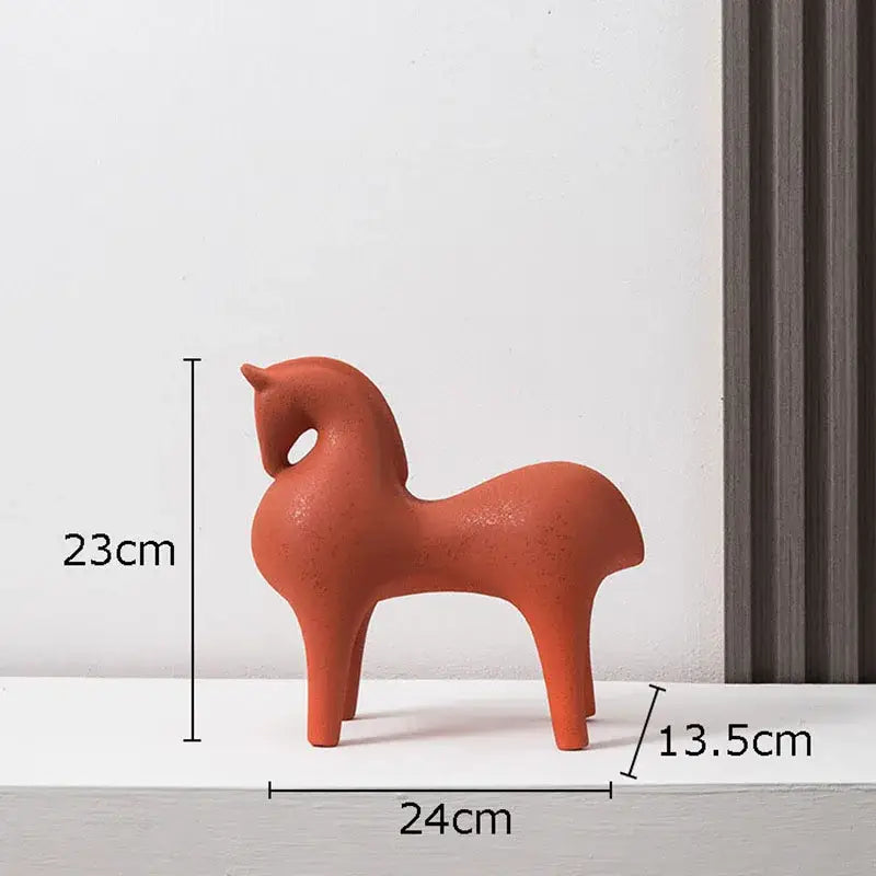 Minimalist terracotta abstract ceramic horse decorative figurine by DecorBites with smooth rounded contours and stylized design