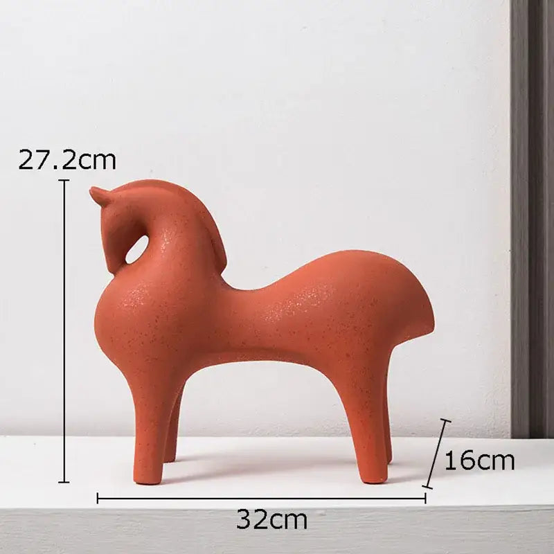 Terracotta-colored decorbites abstract ceramic horse decorative figurine with smooth textured minimalist design