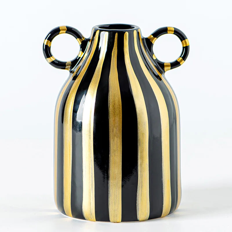 Abstract Ceramic Hydroponic Vase Black & White - F - Vase