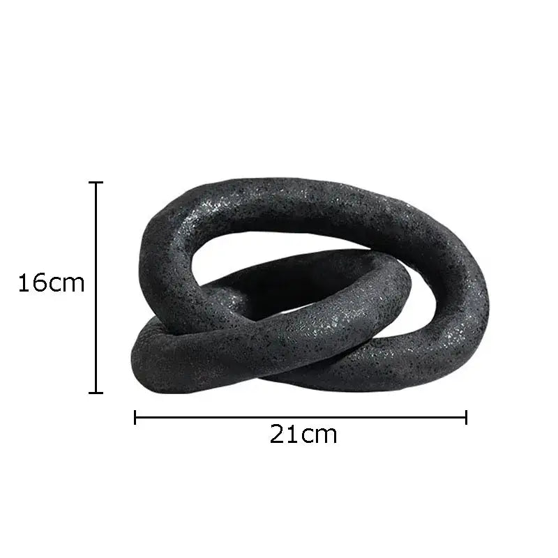 Black textured resin decorbites abstract ceramic knot sculpture with twisted interlocking rings for room aesthetic decor