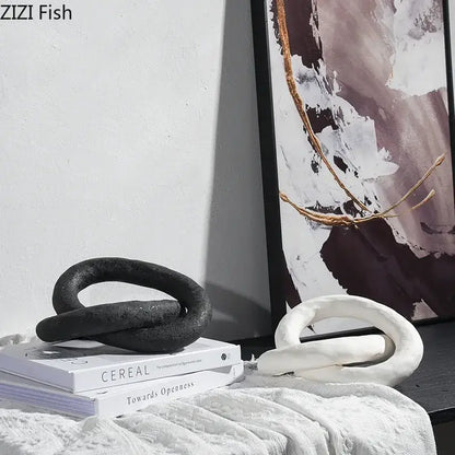 DecorBites abstract ceramic black and white ceramic knot sculpture for room aesthetic decor and interior styling