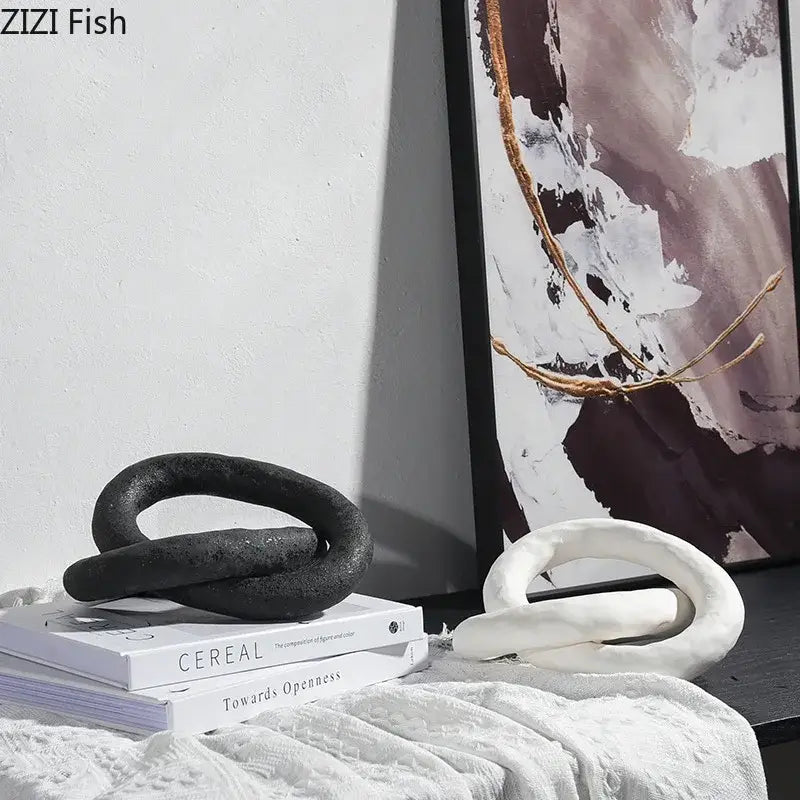 DecorBites abstract ceramic black and white ceramic knot sculpture for room aesthetic decor and interior styling