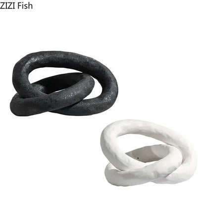 DecorBites abstract ceramic black and white ceramic knot sculpture with textured matte finish for room aesthetic decor