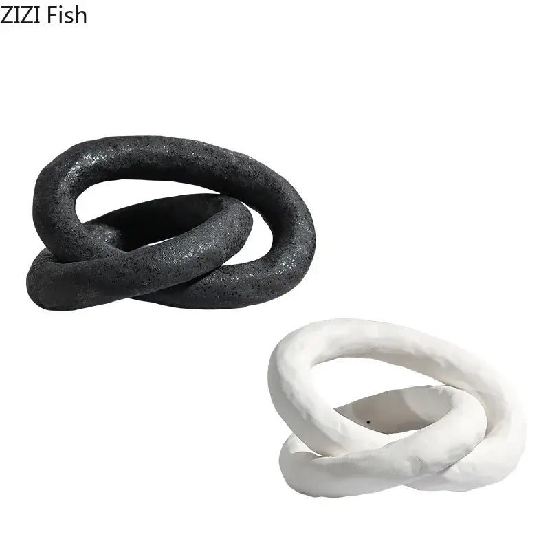 DecorBites abstract ceramic black and white ceramic knot sculpture with textured matte finish for room aesthetic decor
